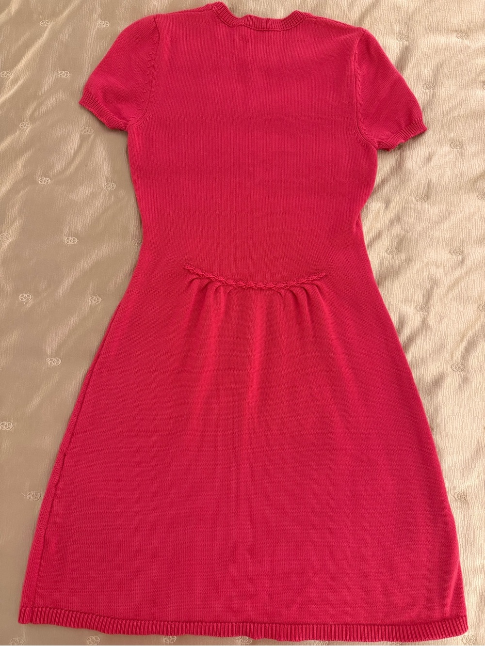 RED Valentino Pink Virgin Wool Knit A-Line Dress Crew Neck Bow, M - Picture 6 of 14